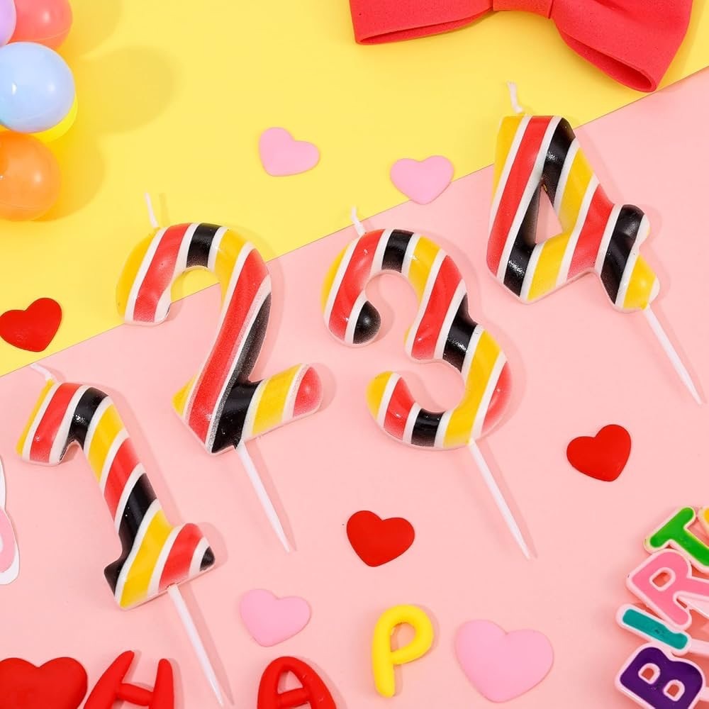 Striped Number 3 Birthday Party Candle Cake Topper - Red, Yellow, and Black - Picture 6 of 11